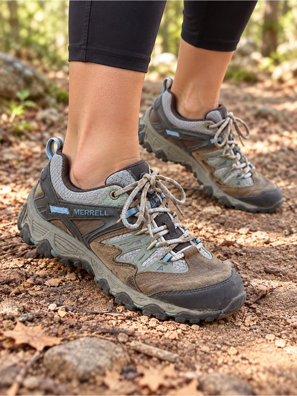 Merrell Womens Hiking Shoes Brown Sugar / Blue Heaven 9 Vibram Soles Outdoor